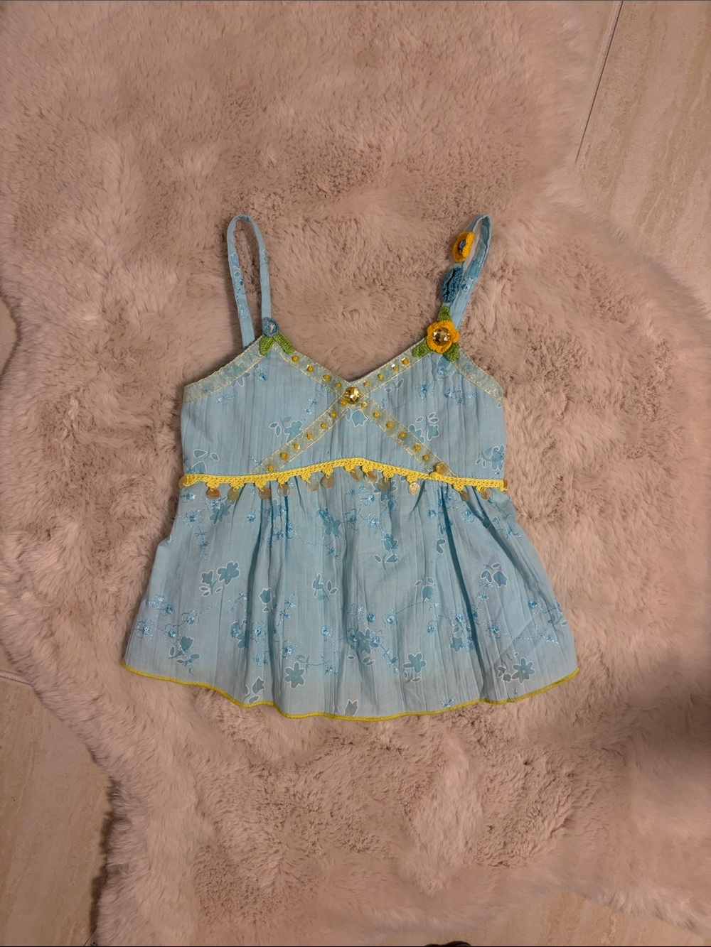 Kids’ Light Blue Floral Camisole Top with Yellow Trim - Size 6